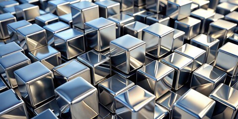 Fototapeta premium Close up of shiny silver cubes of various sizes, metal, reflection, geometric, abstract, shiny, shiny cubes