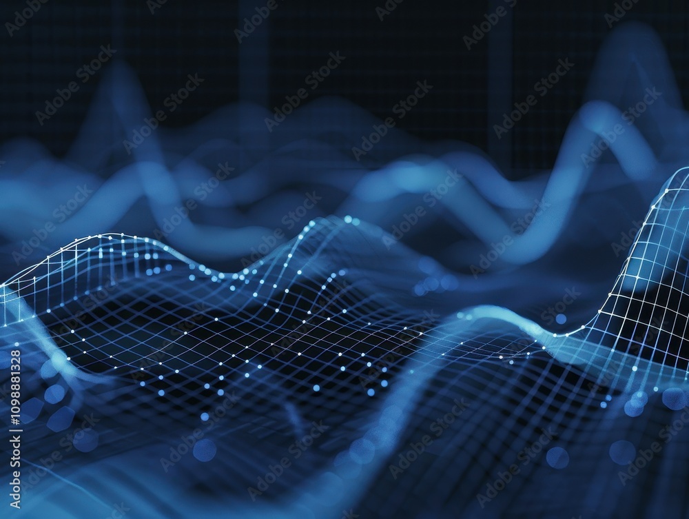 Poster abstract blue data waves grid pattern