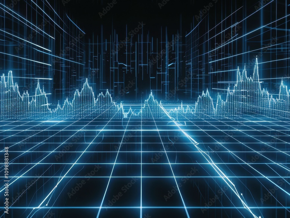 Poster abstract digital data visualization showing stock market trends