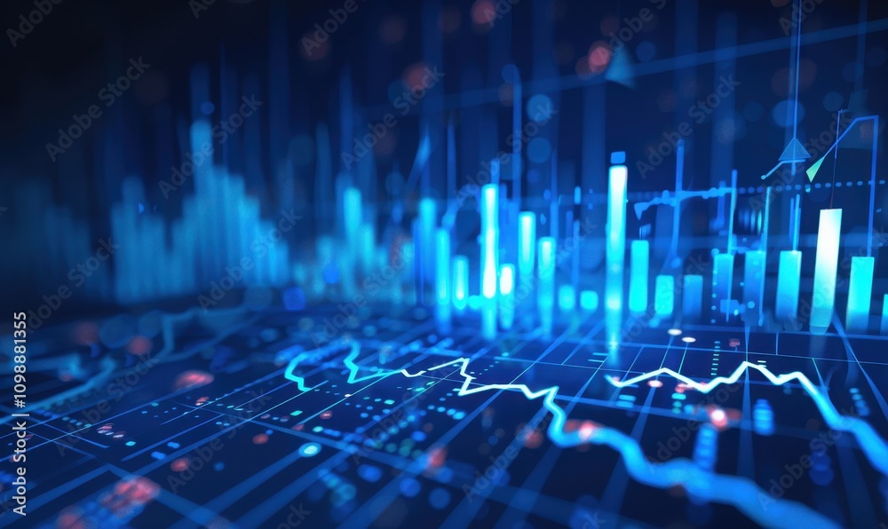 Poster abstract blue financial data graphs display
