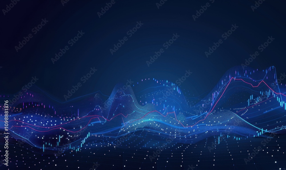 Poster abstract data visualization showing dynamic market trends