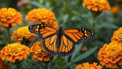 Obraz premium Monarch Butterfly on Marigolds