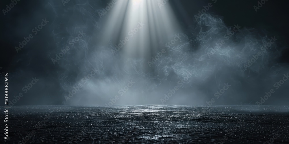 Poster dark moody scene with fog and light beam