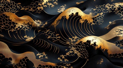 Elegant Waves Pattern with Gold Accents on Dark Background