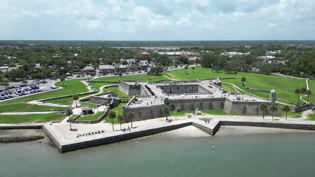 Aerial view of the Spanish stone fort, Castillo de San Marcos, a historic National Monument in St. Augustine, Florida. 