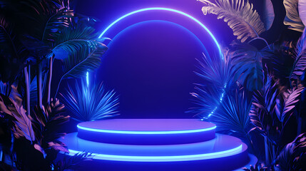 Fototapeta premium 3d podium with blue neon light. Neon. Illustration