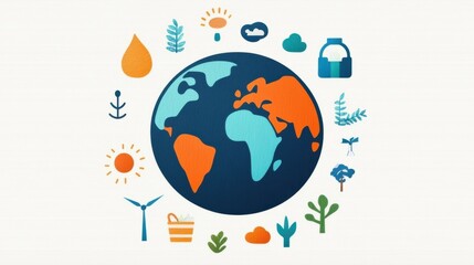Fototapeta premium Eco-Conscious Globe with Environmental Icons