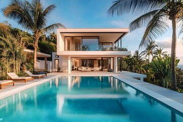 Fototapeta premium Modern Villa with Large Swimming Pool Surrounded by Nature