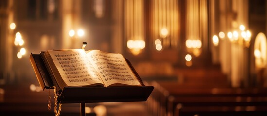 Hymn Book on Lectern in a Church at Night