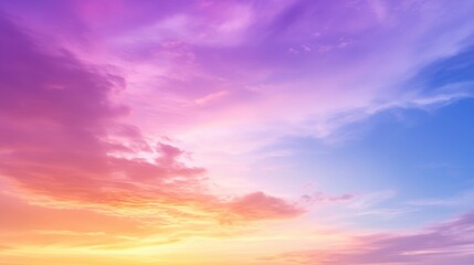 Obraz premium Breathtaking Sunset Sky with Vibrant Hues of Orange, Pink, and Purple Blending Seamlessly into a Tranquil Blue Sky Across the Horizon at Dusk
