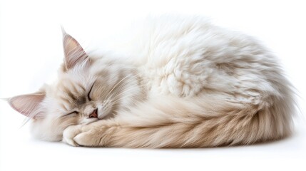 Obraz premium Serene Ragdoll Cat Curled Up on White Background