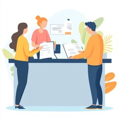 Team Collaboration at Office Desk with Documents and Digital Device