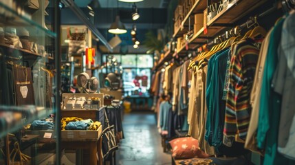 Fototapeta premium Interior of a trendy boutique with clothing and accessories on display
