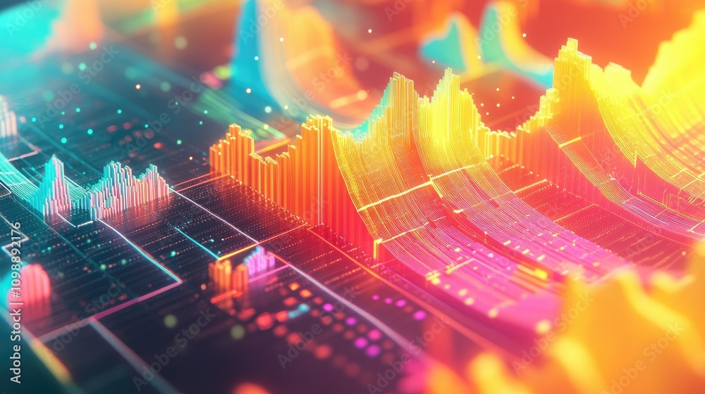 Aufkleber A digitally generated isometric 3D data chart with clean lines and vibrant colors, illustrating complex data trends in a visually appealing way