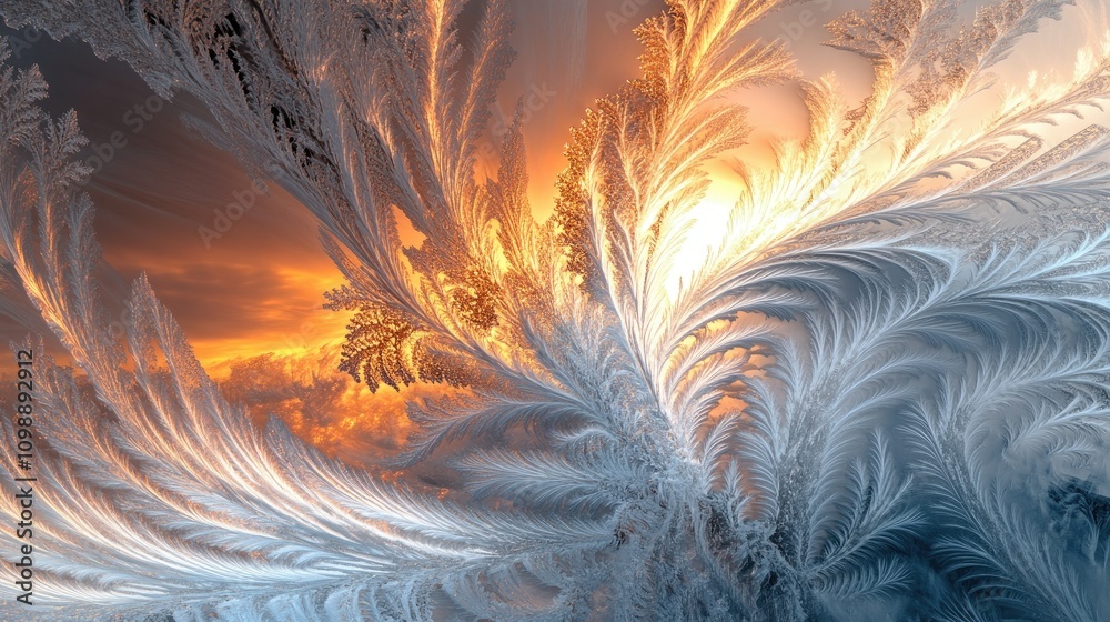 Aufkleber A mesmerizing abstract of shattered ice crystals, glowing with light in intricate fractal patterns, evoking the beauty of frozen water in a wintry landscape