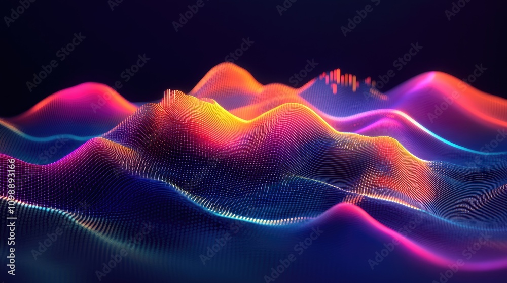 Poster a sleek, isometric digital chart showing data trends, with vibrant color gradients and 3d elements, 
