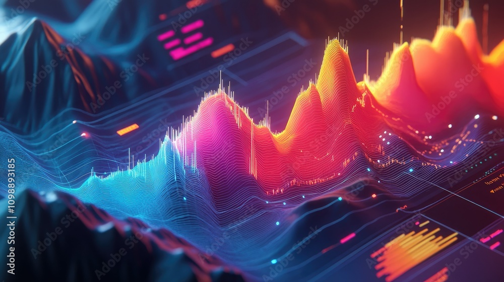 Aufkleber A sleek, isometric digital chart showing data trends, with vibrant color gradients and 3D elements, capturing the essence of modern data visualization