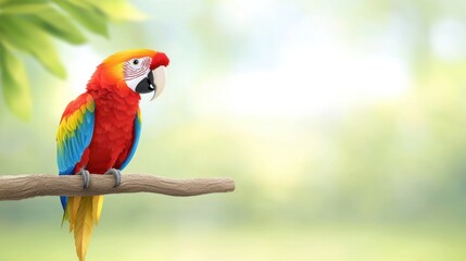 Obraz premium Vibrant Parrot Perched on Tree Branch in Nature Scene