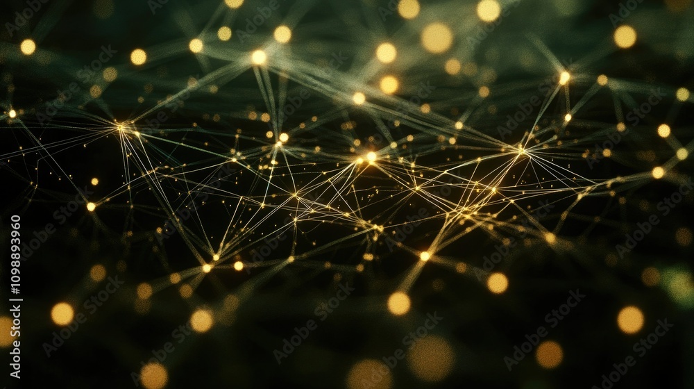 Poster Abstract digital concept of interconnected data and network connections, with glowing nodes and lines symbolizing the flow of information in a modern technological world