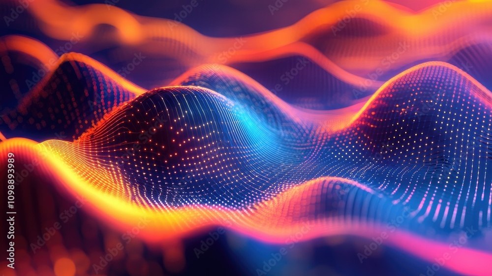 Poster Abstract isometric data chart in 3D with bright colors and smooth lines, representing statistical trends and data analysis in a modern digital format