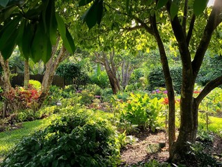 Fototapeta premium A collection of medicinal trees thriving in a lush garden, used for natural remedies