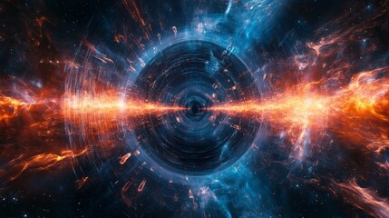 A conceptual image representing the harmonics of a black hole sound waves, with concentric patterns and cosmic imagery