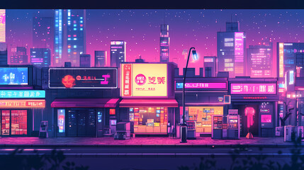 Fototapeta premium Cyberpunk futuristic dystopian city street strip with shops, stores, and markets in urban downtown plaza. sci-fi civilization narrow market district. Sci-fi. Illustration