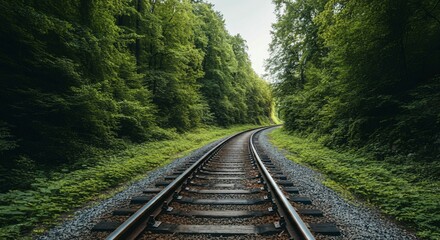 Fototapeta premium Scenic railway track winding through a lush green forest