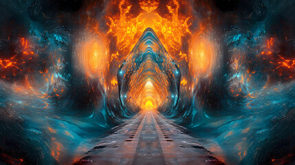 Digital sci-fi door surreal abstract poster background. Sci-fi. Illustration