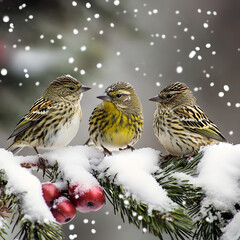 Fototapeta premium Pine siskin is a small finch that flocks to feeders in winter.