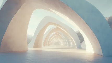 Fototapeta premium Abstract sci-fi tunnel with futuristic geometric design in render, futuristic, abstract, tunnel, geometric, background. Sci-fi. Illustration