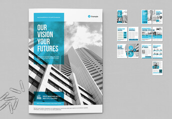 Corporate Business Brochure in Black and White with Blue Elements