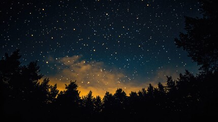 Starry Night Sky Over Silhouetted Trees with Glowing Horizon Colors for Phone Wallpaper Background