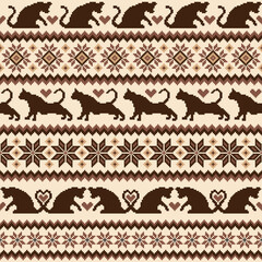 Seamless knit pattern with cute cats in the design,