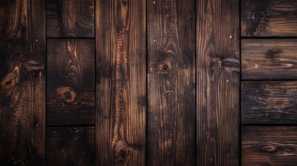Obraz premium Rich dark brown wooden texture with a rustic appearance, featuring varied grain patterns and natural imperfections for an authentic backdrop.