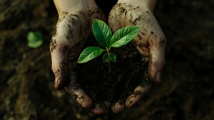 Obraz premium Hands Holding a Sapling, Symbol of Growth