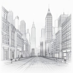 Fototapeta premium Sketch Concept Wireframe Black White with White Background