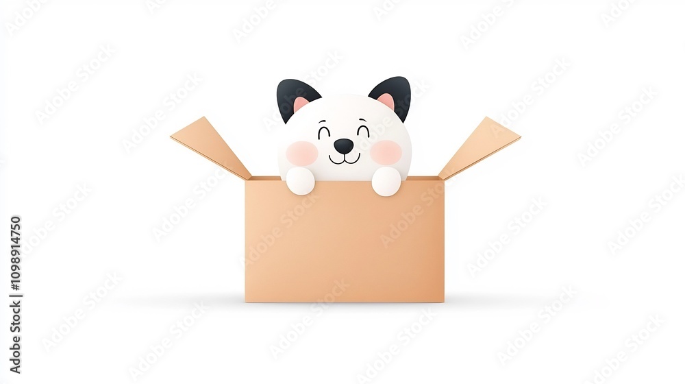 Aufkleber adorable of a cute and playful puppy peeking out of a shipping or delivery box on a clean white back