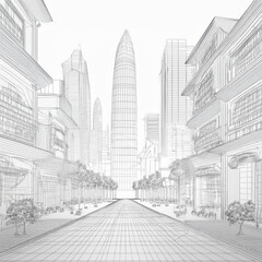 Fototapeta premium Sketch Concept Wireframe Black White with White Background
