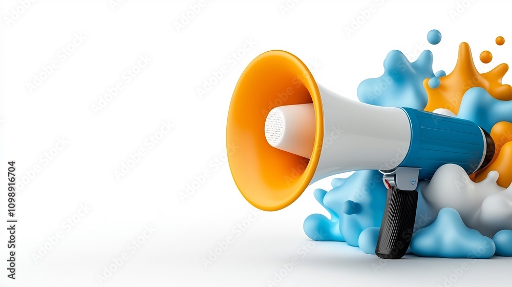 Aufkleber of Communication Tools Including Megaphone and Sound Waves Demonstrating Clear Articulation on White Background