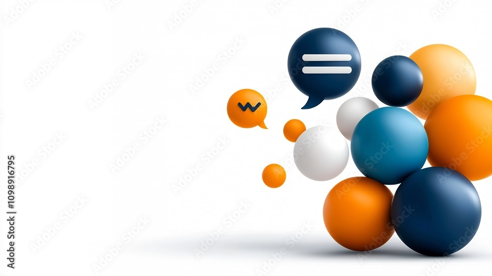 Poster Vibrant abstract representation of effective communication showcasing colorful sound waves and speech elements in a dynamic art composition on a clean white background
