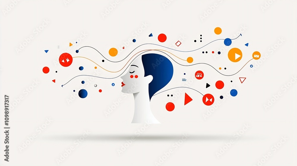 Leinwandbilder of a dynamic narrator figure with fluid sound waves emanating from their voice conveying the concept