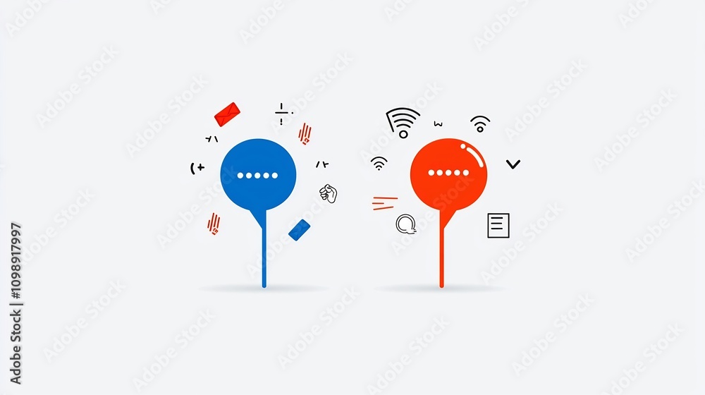 Fototapete Minimalist art showcasing a clear visual representation of a dialogue or conversation between two distinct characters with visible intonation curves and voice modulation shown on a clean
