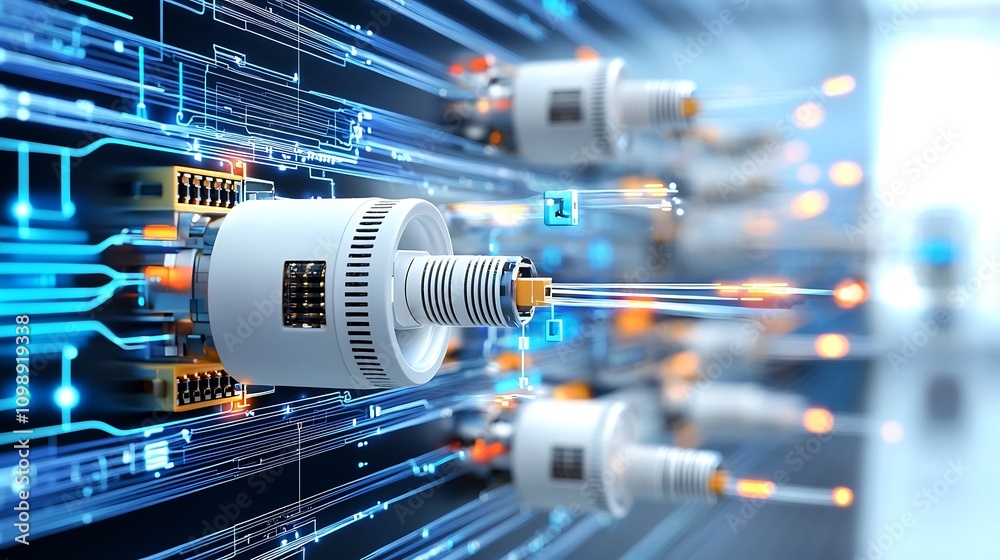Leinwandbilder intricate of a fiber optic network installation scene featuring cables connectors and glowing lights