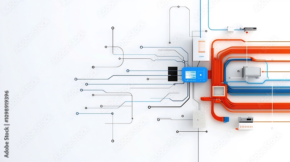 Aufkleber detailed and complex fiber optic network design with cables hubs and radiant light effects in a futu