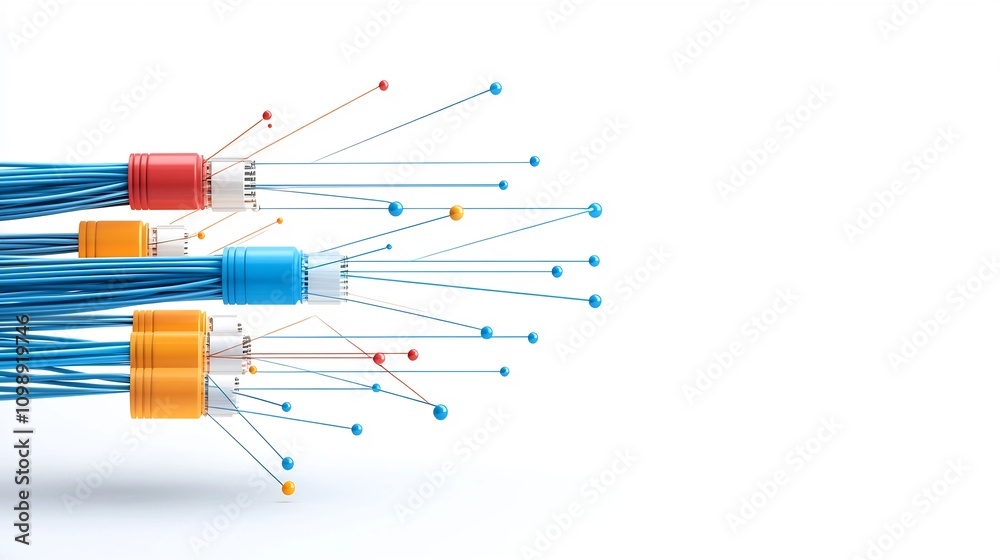 Poster highly detailed showcasing a high tech fiber optic cable design with precise light optics and radiat