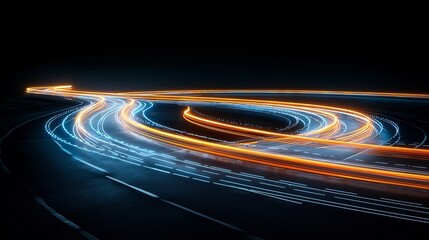 Abstract depiction of a futuristic fiber optic network with vibrant light trails symbolizing fast and efficient data transfer across a technological landscape  The image conveys a sense of energy