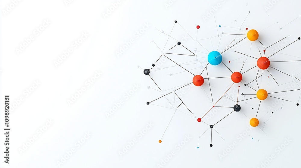 Aufkleber Vibrant Abstract Depiction of a High Speed Fiber Optic Network System with Dynamic Light Trails Connecting Network Hubs and Nodes on a White Background