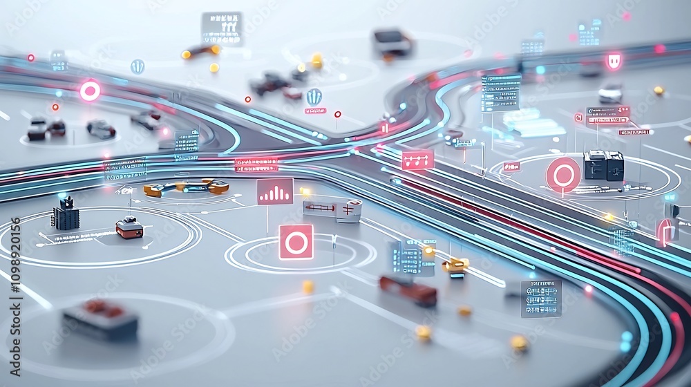 Poster Visually striking abstract depiction of a high speed fiber optic connectivity system showcasing dynamic light trails that link network hubs and nodes