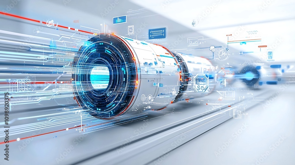 Poster Futuristic art of a fiber optic network system with vibrant light effects and seamless connections representing advanced technology on a white background  The image showcases a digital abstract